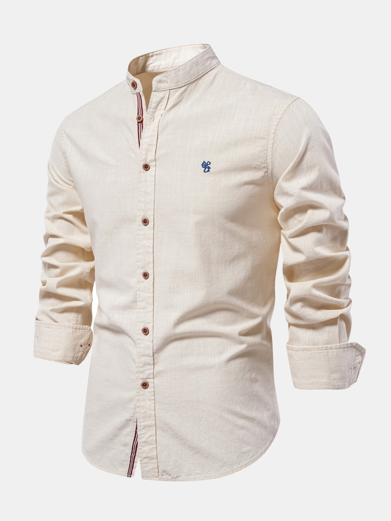 Chemise à col montant effet lin à manches longues