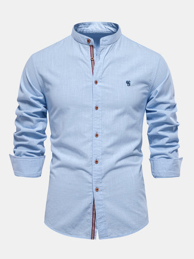 Chemise à col montant effet lin à manches longues