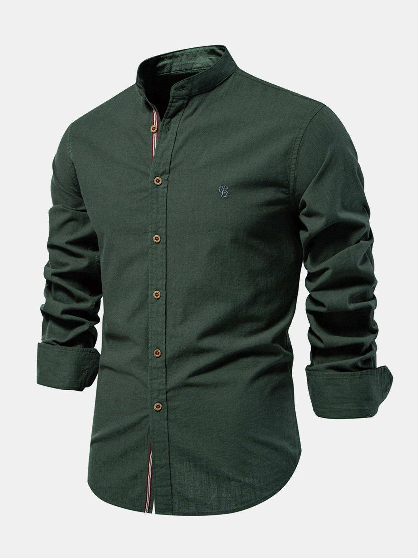 Chemise à col montant effet lin à manches longues