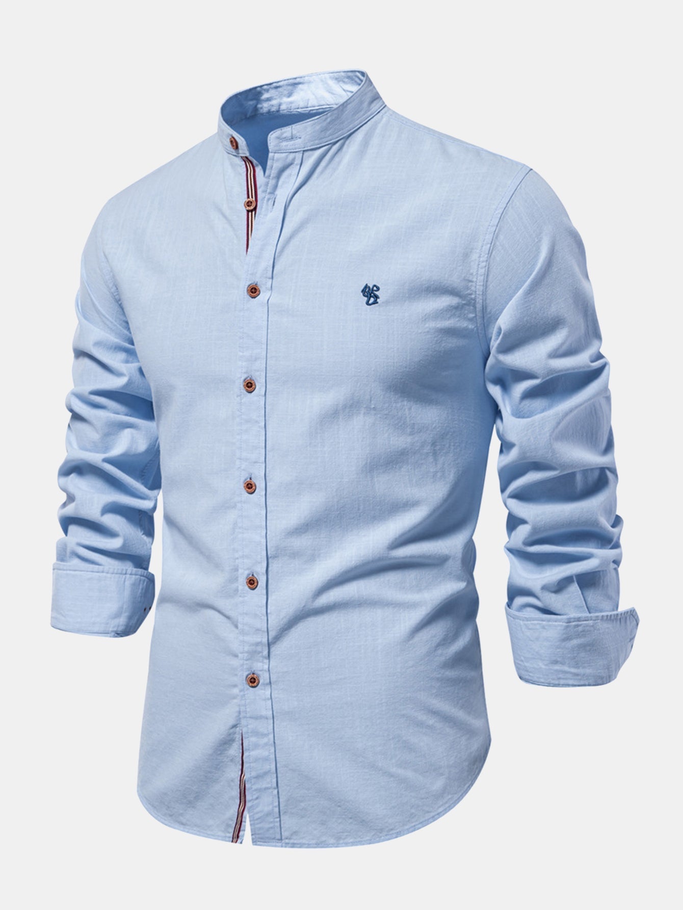 Chemise à col montant effet lin à manches longues