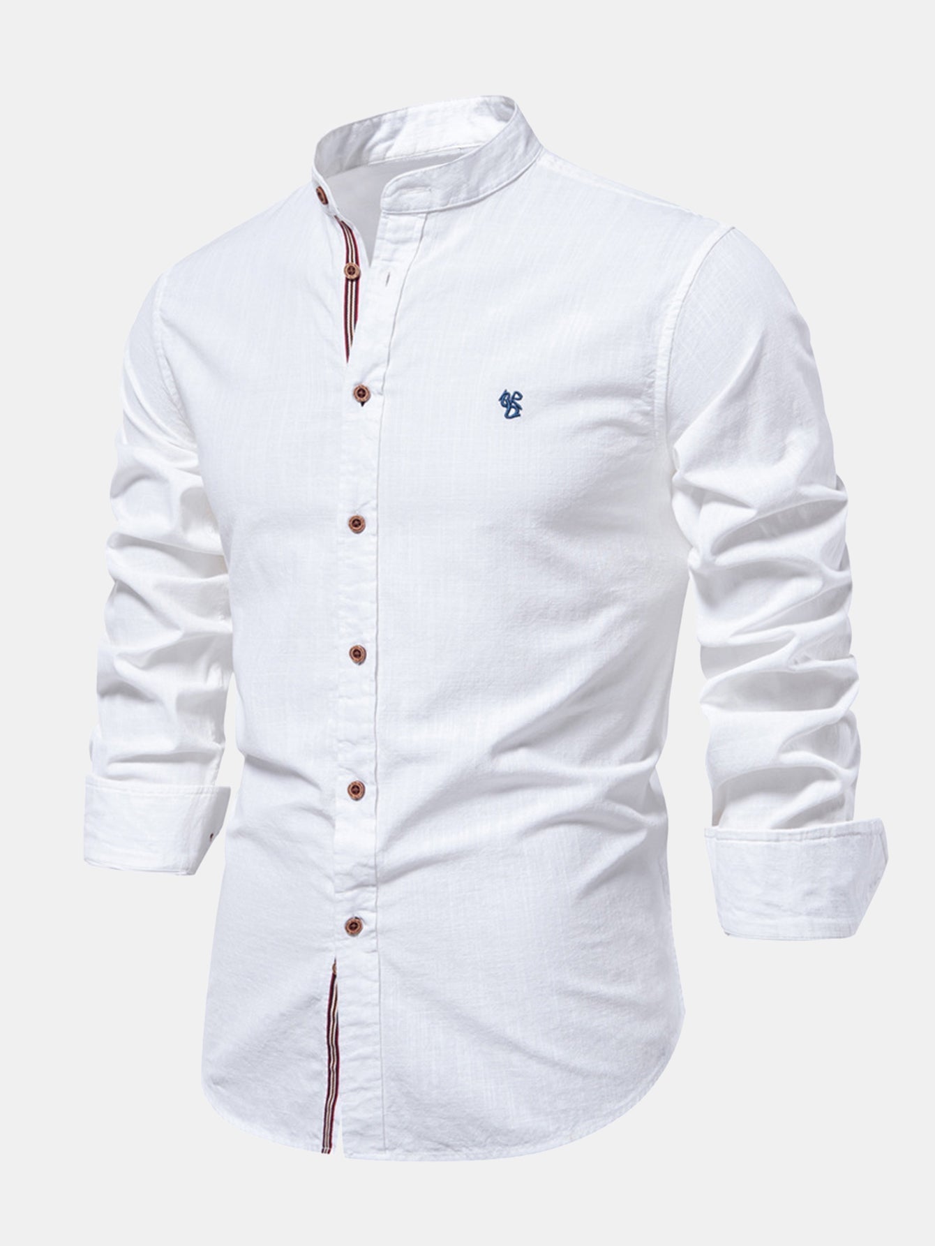 Chemise à col montant effet lin à manches longues