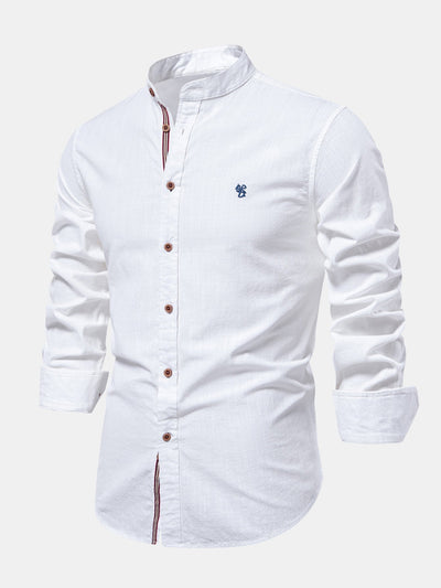 Chemise à col montant effet lin à manches longues