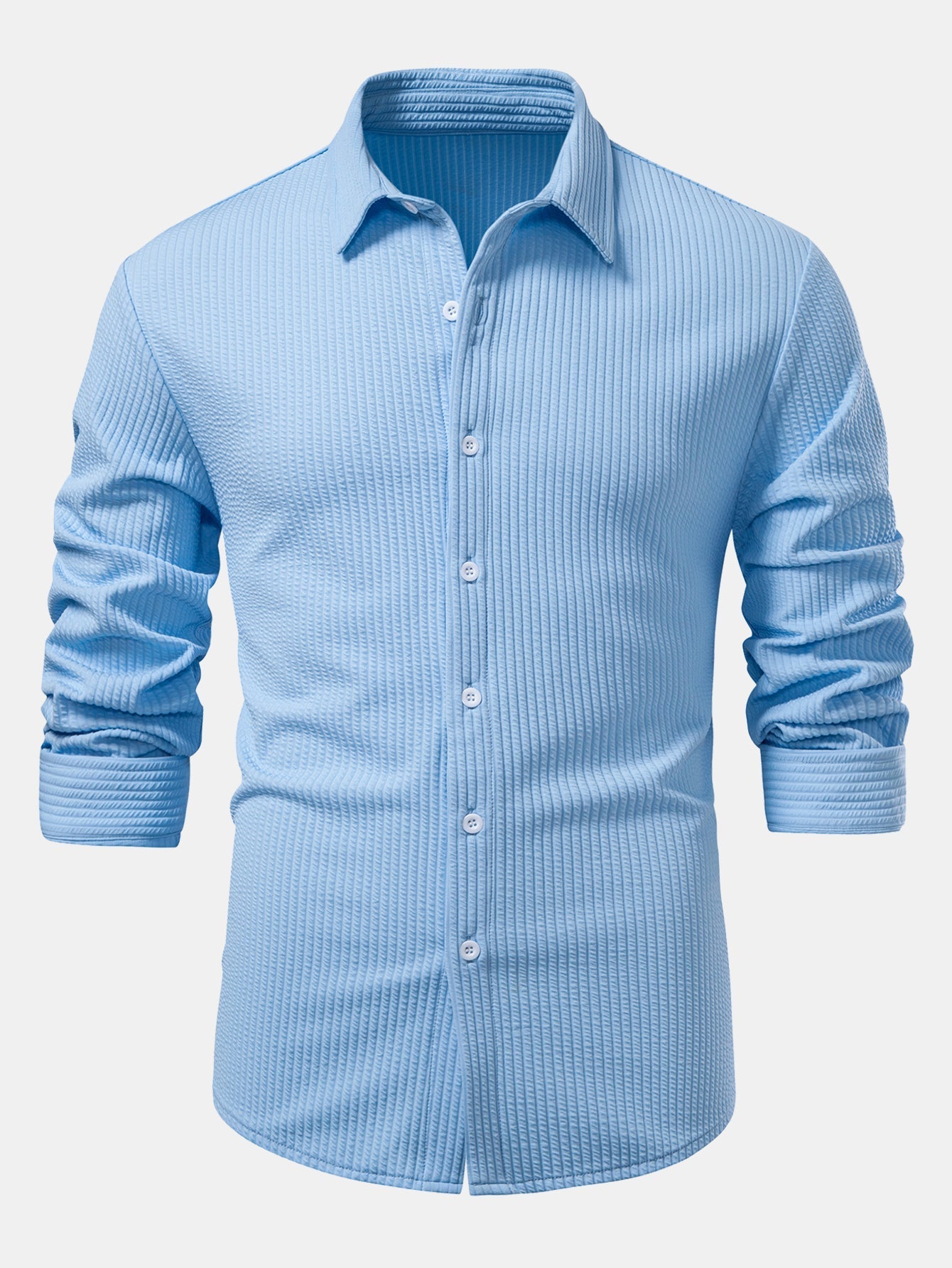 Chemise côtelée à manches longues, ajustée muscle, à boutons