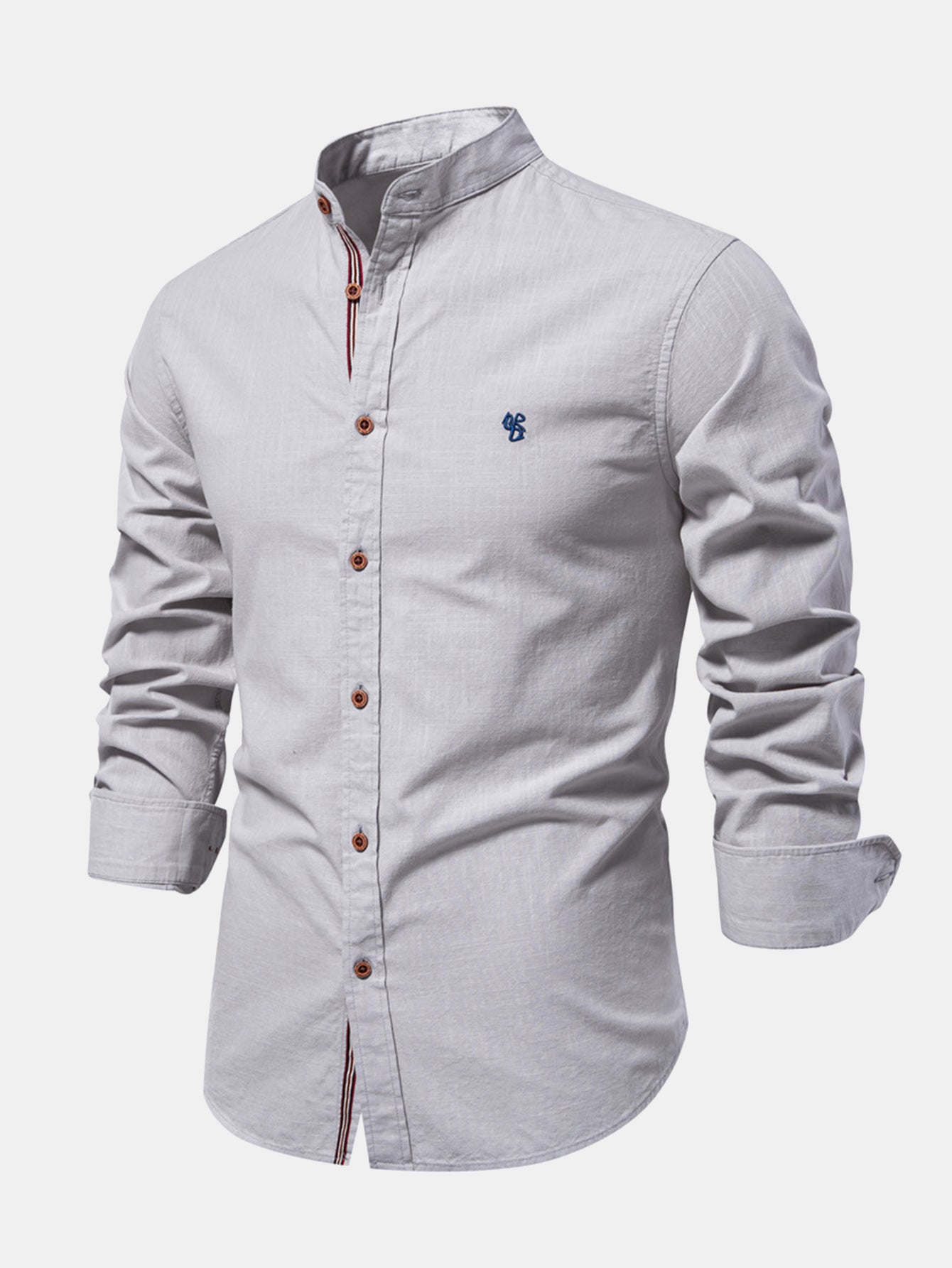 Chemise à col montant effet lin à manches longues