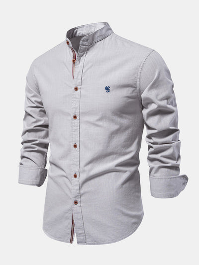 Chemise à col montant effet lin à manches longues