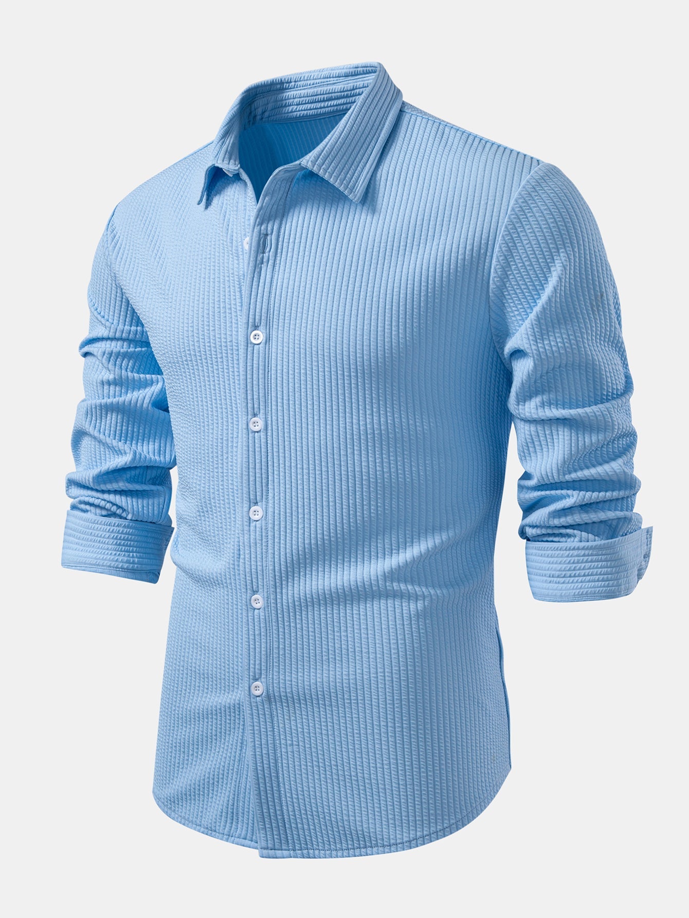 Chemise côtelée à manches longues, ajustée muscle, à boutons