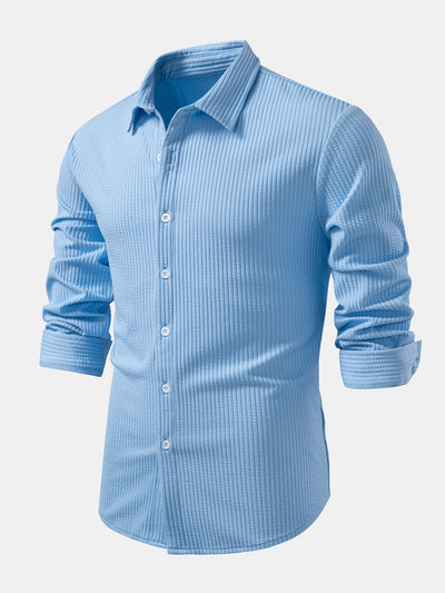 Chemise côtelée à manches longues, ajustée muscle, à boutons