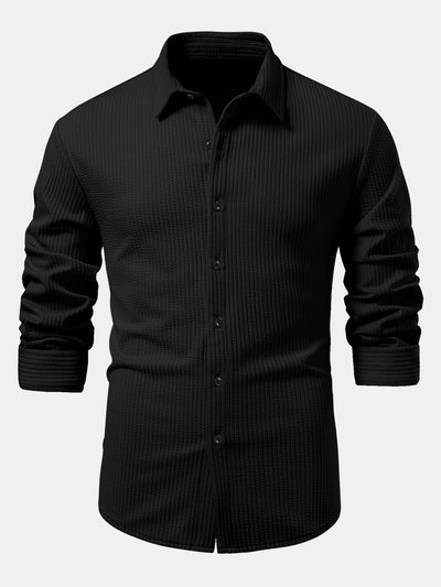 Chemise côtelée à manches longues, ajustée muscle, à boutons