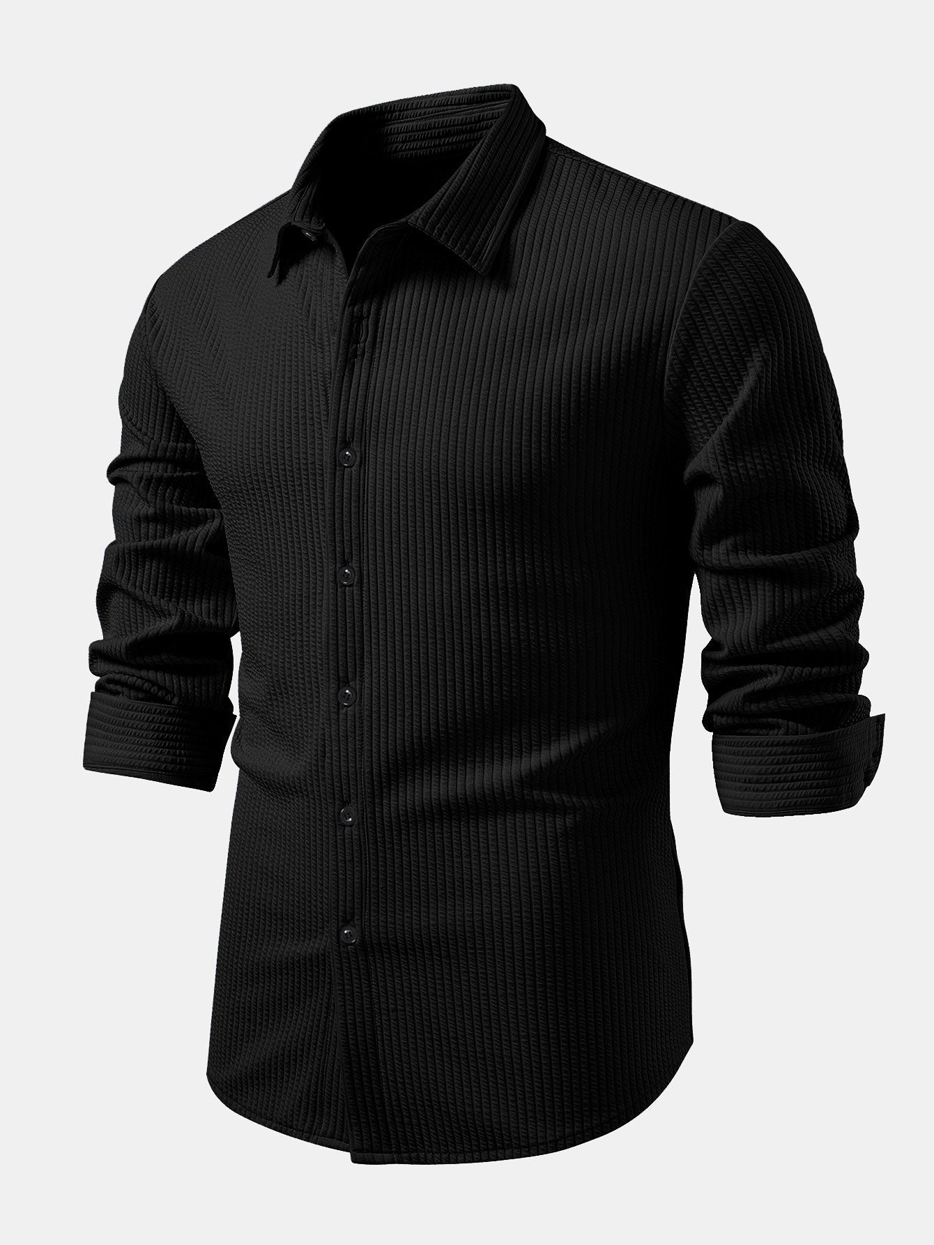 Chemise côtelée à manches longues, ajustée muscle, à boutons