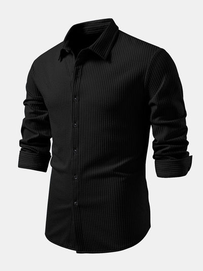 Chemise côtelée à manches longues, ajustée muscle, à boutons