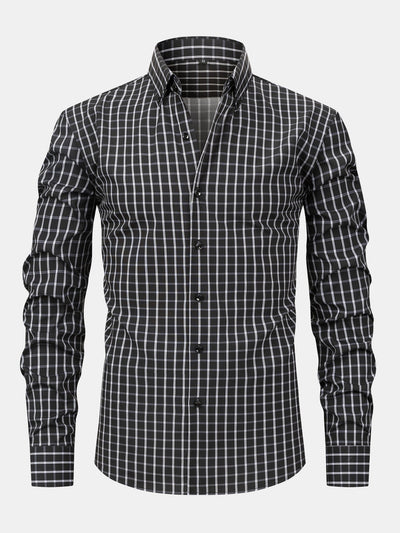 Chemise à carreaux à manches longues avec boutons & Pantalon droit à taille élastique