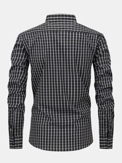 Chemise à carreaux à manches longues avec boutons & Pantalon droit à taille élastique
