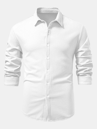 Chemise côtelée à manches longues, ajustée muscle, à boutons