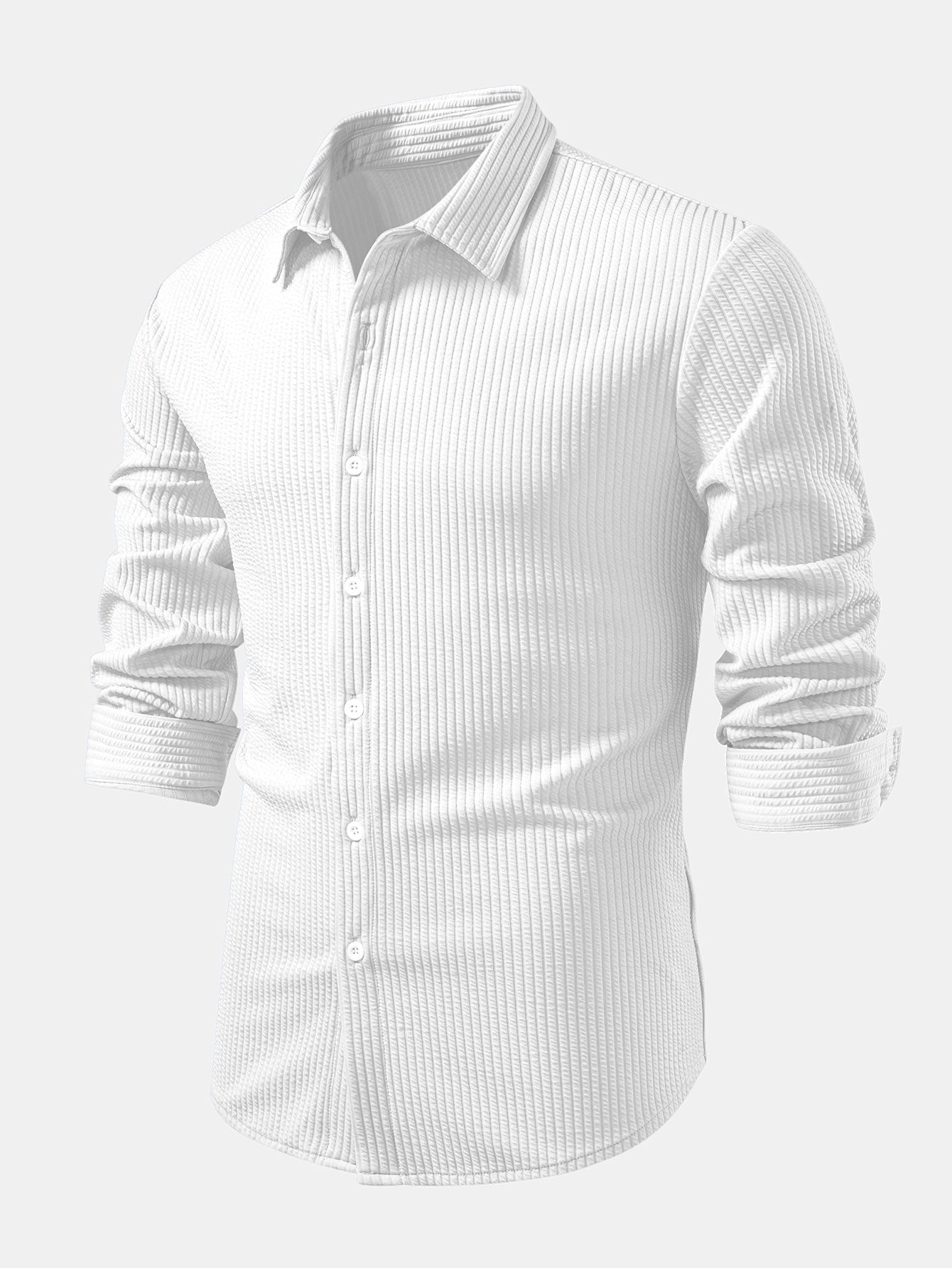 Chemise côtelée à manches longues, ajustée muscle, à boutons