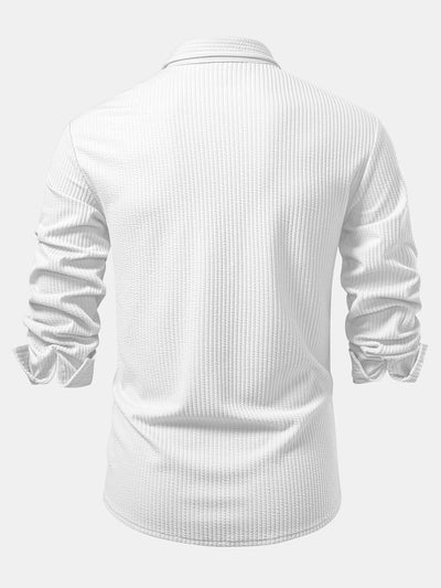Chemise côtelée à manches longues, ajustée muscle, à boutons