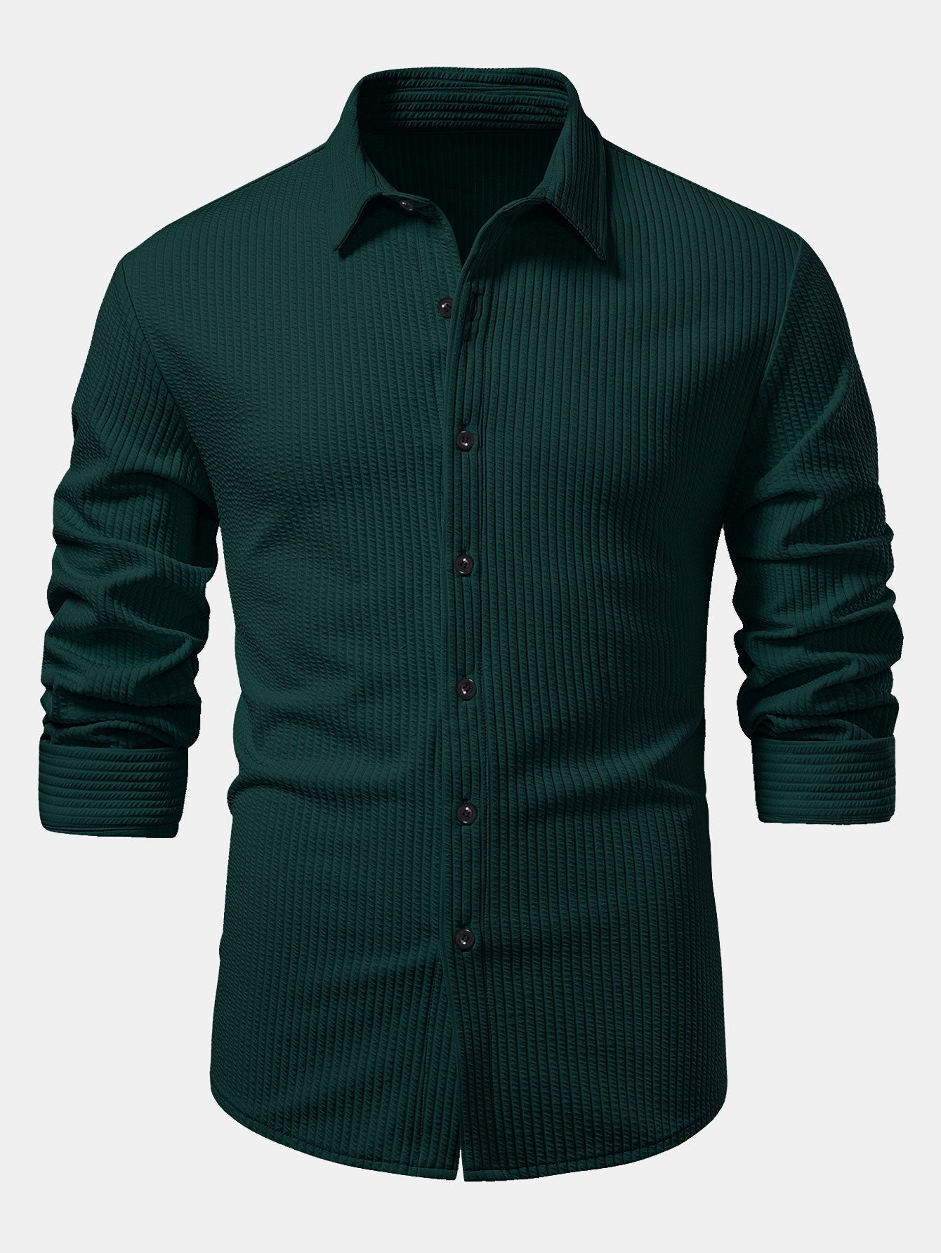Chemise côtelée à manches longues, ajustée muscle, à boutons