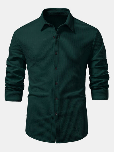 Chemise côtelée à manches longues, ajustée muscle, à boutons