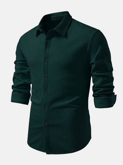 Chemise côtelée à manches longues, ajustée muscle, à boutons