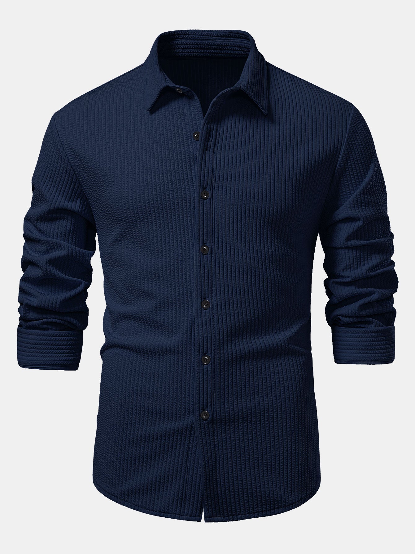 Chemise côtelée à manches longues, ajustée muscle, à boutons