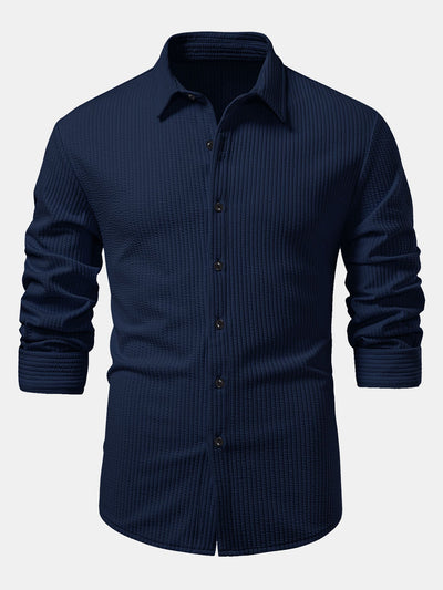 Chemise côtelée à manches longues, ajustée muscle, à boutons