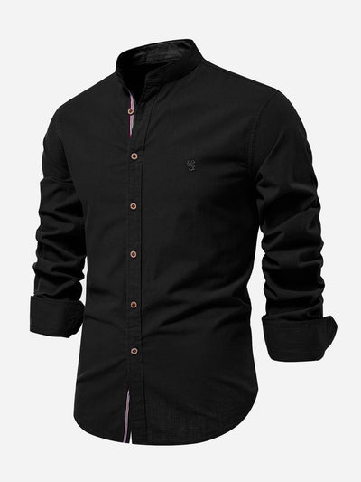 Chemise à col montant effet lin à manches longues