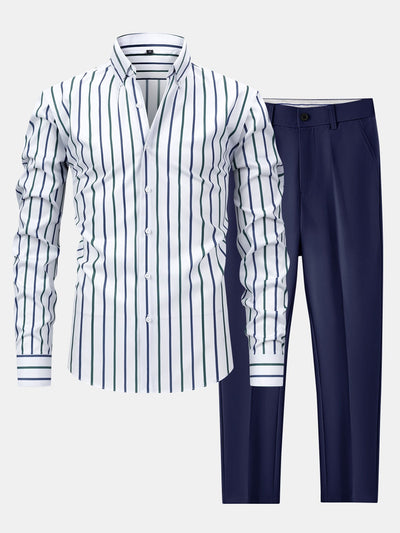 Chemise à rayures à manches longues avec boutons & pantalon fuselé slim fit